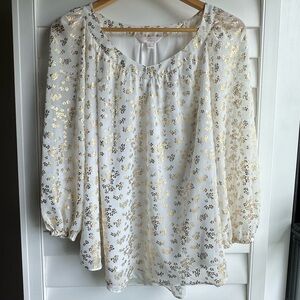 LC Lauren Conrad Ivory Blouse with Metallic Accents